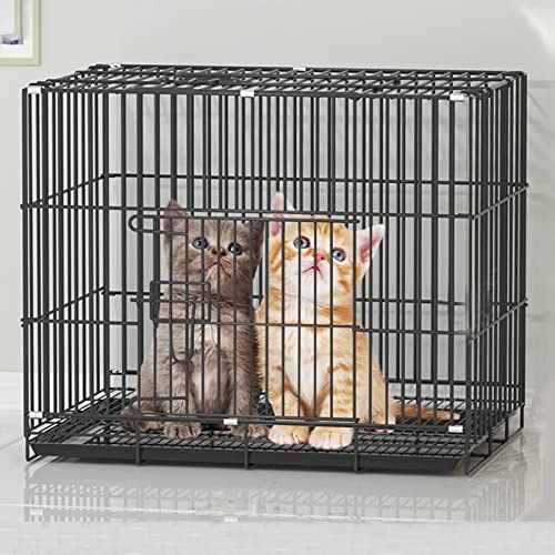 Katzengehege Indoor Kitten Transport Metall Hundekäfig Faltbar Transportbox Katze Transportkäfig Auto Tierkäfig mit Bodenschale Gitterbox für Kleintiere(Black,50 * 35 * 41cm-A) von Generic