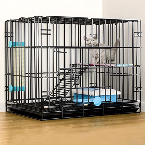 Katzengehege Indoor Kitten Transport Metall Hundekäfig Faltbar Transportbox Katze Transportkäfig Auto Tierkäfig mit Bodenschale Gitterbox für Kleintiere(Black,58 * 41 * 50cm-B) von Generic