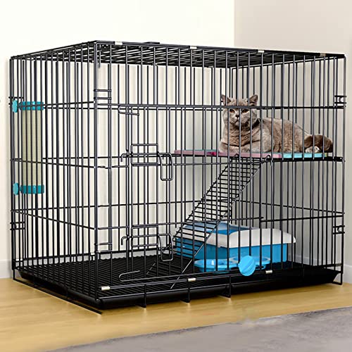 Katzengehege Indoor Kitten Transport Metall Hundekäfig Faltbar Transportbox Katze Transportkäfig Auto Tierkäfig mit Bodenschale Gitterbox für Kleintiere(Black,83 * 58 * 69cm-B) von Generic