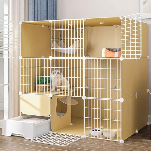 Katzengehege Katzenhaus Indoor mit Toilette 3-stöckig Katzenkäfig mit Hängematte Katzenkäfig Balkon für 1–2 Katzen, Chinchilla von Generic