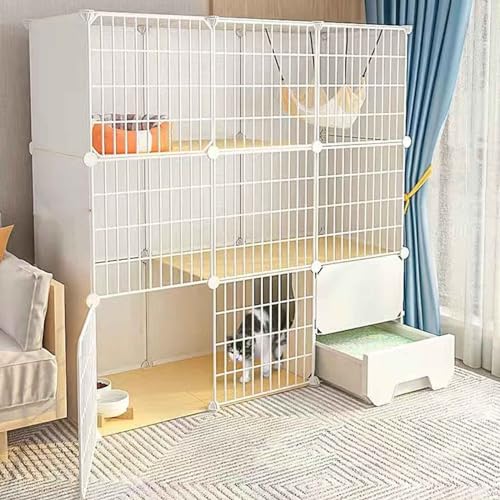 Katzengehege Katzenhaus Indoor mit Toilette 3-stöckig Katzenkäfig mit Hängematte Katzenkäfig Balkon für 1–2 Katzen, Chinchilla von Generic