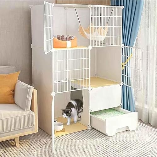 Katzengehege Katzenhaus Indoor mit Toilette 3-stöckig Katzenkäfig mit Hängematte Katzenkäfig Balkon für 1–2 Katzen, Chinchilla von Generic