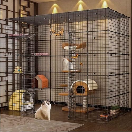 Katzengehege Outdoor Katzenkäfig Indoor Katzenhaus Metall Kleintierkäfig für Kaninchen Dichtem Metalldraht Großer Platz Abnehmbarer Käfig für Kleintiere von Generic