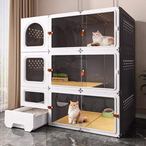 Katzengehege Outdoor Winterfest for Den Innenbereich Katzenhaus Indoor Große Katzen mit Katzentoilette, Katzenkäfige for Den Innenbereich mit Schiebetür(Black,105 * 46 * 105cm) von Generic