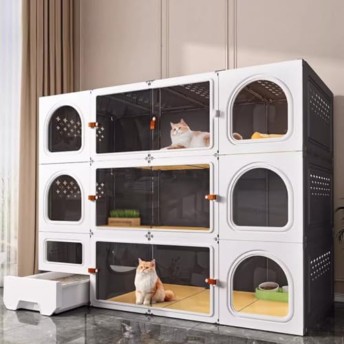 Katzengehege Outdoor Winterfest for Den Innenbereich Katzenhaus Indoor Große Katzen mit Katzentoilette, Katzenkäfige for Den Innenbereich mit Schiebetür(Black,140 * 46 * 105cm) von Generic