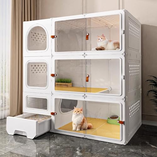 Katzengehege Outdoor Winterfest for Den Innenbereich Katzenhaus Indoor Große Katzen mit Katzentoilette, Katzenkäfige for Den Innenbereich mit Schiebetür(White,105 * 46 * 105cm) von Generic