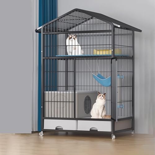 Katzengehege Outdoor mit Dach for Kaninchen, Katzenhaus Indoor Groß Aus Metall for Den Außenbereich mit Rädern for Kleintiere, Katzengehege for Den Innenbereich(Black,83 * 59 * 136cm) von Generic