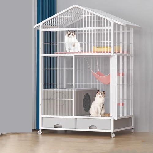 Katzengehege Outdoor mit Dach for Kaninchen, Katzenhaus Indoor Groß Aus Metall for Den Außenbereich mit Rädern for Kleintiere, Katzengehege for Den Innenbereich(White,83 * 59 * 136cm) von Generic