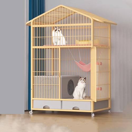 Katzengehege Outdoor mit Dach for Kaninchen, Katzenhaus Indoor Groß Aus Metall for Den Außenbereich mit Rädern for Kleintiere, Katzengehege for Den Innenbereich(Yellow,83 * 59 * 136cm) von Generic