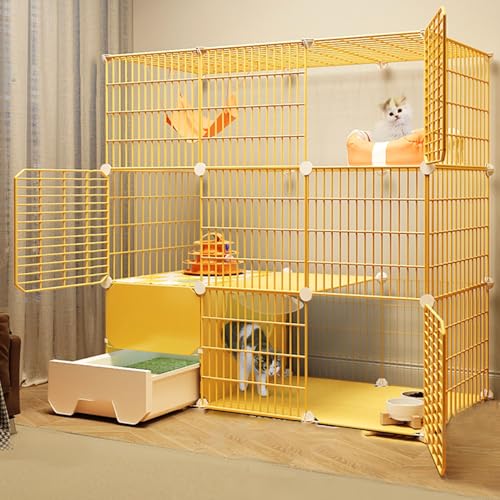 Katzengehege für Drinnen mit Katzentoilette, Großer DIY Katzenkäfig,Catio für 1–3 Katzen Chinchillas und Kaninchen(Farbe：Jaune(109 * 49 * 109cm) von Generic