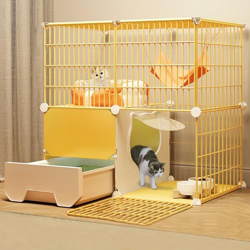 Katzengehege für Drinnen mit Katzentoilette, Großer DIY Katzenkäfig,Catio für 1–3 Katzen Chinchillas und Kaninchen(Farbe：Jaune(75 * 39 * 75cm) von Generic