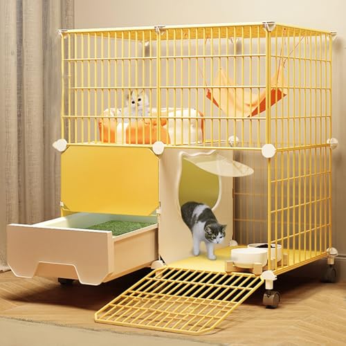 Katzengehege für Drinnen mit Katzentoilette, Großer DIY Katzenkäfig,Catio für 1–3 Katzen Chinchillas und Kaninchen(Farbe：Jaune(75 * 39 * 79cm) von Generic