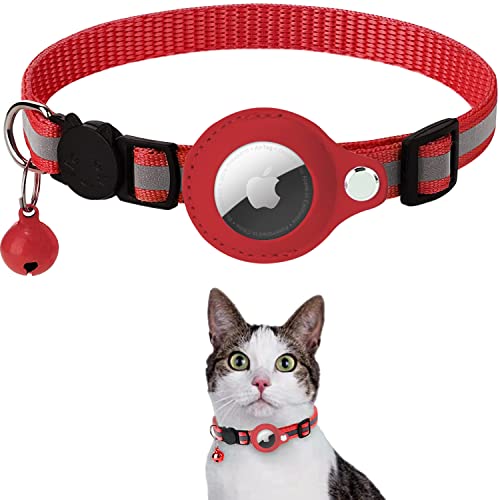 Katzenhalsband für Airtag, Tracker-Abdeckung, beschichtet mit reflektierendem Material, längenverstellbar, mehrfarbig (rot) von Generic