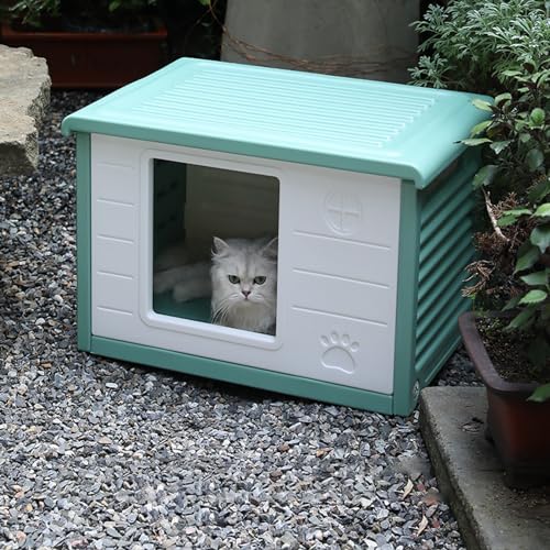 Katzenhaus Im Freien, Abnehmbare Katzenvilla Aus Kunststoff Katze Katzenhöle Katzenversteck Villa De Luxe Haus Für Katzen Draußen Winterfest Katzenhütte Maße 60.5 * 42 * 40.5 cm(Color:Green,Size:A) von Generic