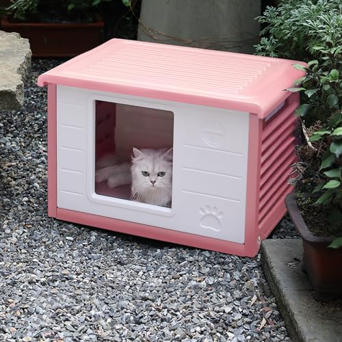 Katzenhaus Im Freien, Abnehmbare Katzenvilla Aus Kunststoff Katze Katzenhöle Katzenversteck Villa De Luxe Haus Für Katzen Draußen Winterfest Katzenhütte Maße 60.5 * 42 * 40.5 cm(Color:Pinks,Size:A) von Generic