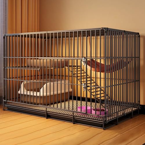 Katzenhaus Indoor Chinchilla Käfig Bringen，mit Dichtem Metalldraht und Tablett,Tierkäfige für 1–3 Katzen, Hase(Black,L) von Generic