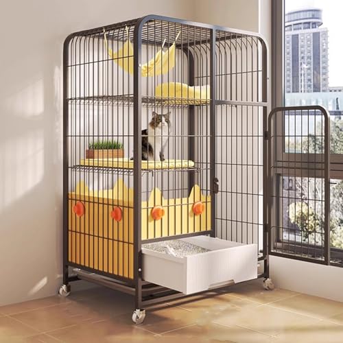 Katzenhaus Indoor Groß mit Katzentoilette, Katzenkäfig Indoor Leicht zu Bewegen, Stabiles Katzenhaus for Den Innenbereich, Katzeninnengehege mit Spritzschutzwand(Black,78 * 55 * 108CM) von Generic