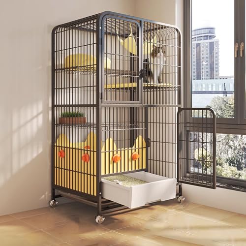 Katzenhaus Indoor Groß mit Katzentoilette, Katzenkäfig Indoor Leicht zu Bewegen, Stabiles Katzenhaus for Den Innenbereich, Katzeninnengehege mit Spritzschutzwand(Black,78 * 55 * 133CM) von Generic