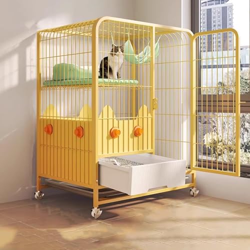 Katzenhaus Indoor Groß mit Katzentoilette, Katzenkäfig Indoor Leicht zu Bewegen, Stabiles Katzenhaus for Den Innenbereich, Katzeninnengehege mit Spritzschutzwand(Yellow,78 * 55 * 100CM) von Generic