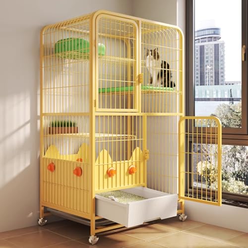 Katzenhaus Indoor Groß mit Katzentoilette, Katzenkäfig Indoor Leicht zu Bewegen, Stabiles Katzenhaus for Den Innenbereich, Katzeninnengehege mit Spritzschutzwand(Yellow,78 * 55 * 133CM) von Generic