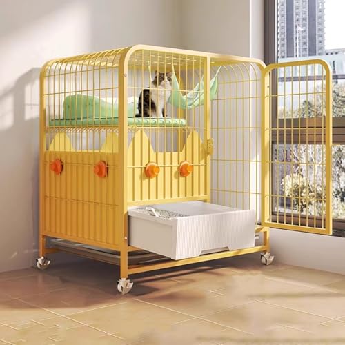 Katzenhaus Indoor Groß mit Katzentoilette, Katzenkäfig Indoor Leicht zu Bewegen, Stabiles Katzenhaus for Den Innenbereich, Katzeninnengehege mit Spritzschutzwand(Yellow,78 * 55 * 85CM) von Generic