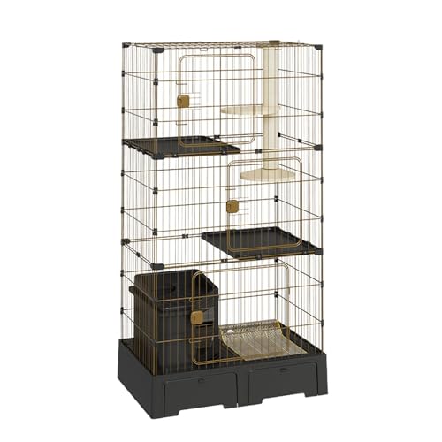 Katzenhaus Indoor Umweltfreundliches Material Vollständig Geschlossenes Katzenterrarium mit Mehreren Türen für Zusätzlichen Platz Geeignet für Katzen, Hunde und Kaninchen(Black) von Generic