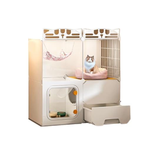 Katzenhaus Indoor mit Katzenklo Einfach zu Installierende Katzentoilette Großer Freiraum zum Spielen Geeignet für Kleine bis Mittelgroße Haustiere(72 * 37 * 116cm) von Generic