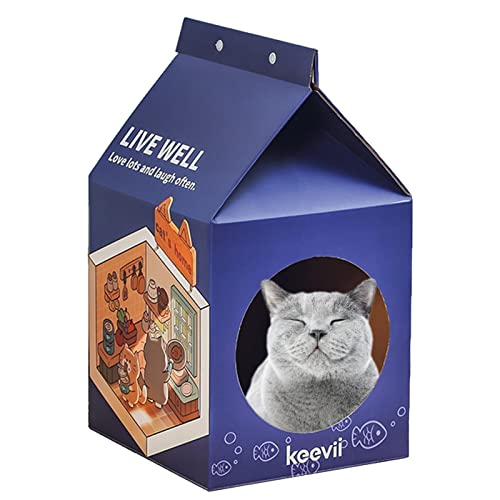 Katzenhaus Karton - Milch Katzenhöhle mit Kratzpad und Katzenminze | Katzenbett für Indoor Katzen, Halloween Dekorationen Weihnachten Katze Geschenk von Generic