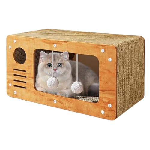 Katzenhaus aus Karton | Kratzhaus 2 in 1 zum Spielen | Kratzbaum für Katzen aus gewelltem Karton für Katzen im Innenbereich | Kratzversteck für Katzen aus gewelltem Karton von Generic