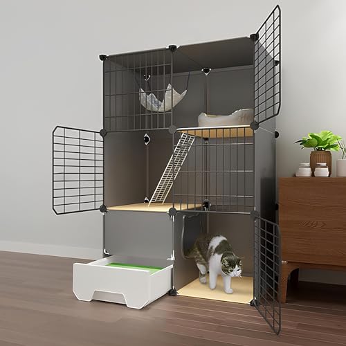 Katzenkäfig, Katzenkäfige Für Den Innenbereich Mit Katzentoilette, Abnehmbare Outdoor Katzengehege, Haustierkäfige Für Katzen, Einfach Zusammenzubauen(Black,75 * 49 * 111cm) von Generic