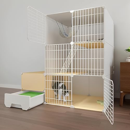 Katzenkäfig, Katzenkäfige Für Den Innenbereich Mit Katzentoilette, Abnehmbare Outdoor Katzengehege, Haustierkäfige Für Katzen, Einfach Zusammenzubauen(White,111 * 49 * 111cm(A)) von Generic