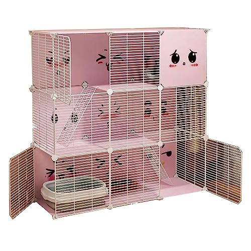 Katzenkäfig DIY Kleintierkäfig for Kaninchen, Tragbarer Metalldraht Einfach Zu Säubern,Sichtbarkeit, Atmungsaktiv Geeignet for Katzen, Meerschweinchen, Welpen ( Color : Pink , Size : 111*39*109CM_TYPE von Generic