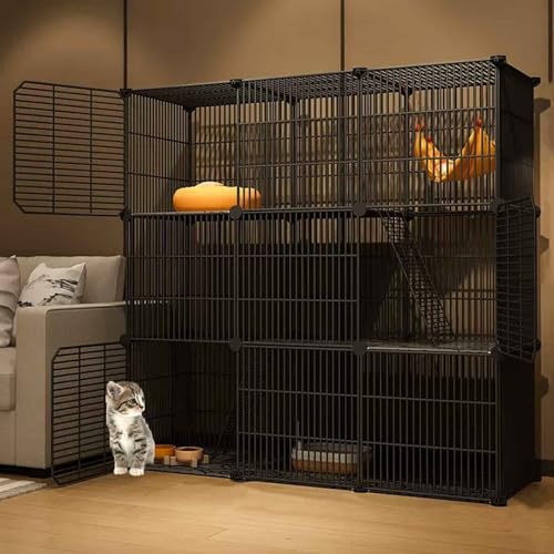 Katzenkäfig Indoor/Draußen, 2-3 Stöckig Katzengehege,Katzenlaufstall mit Dichtem Metalldraht, Kleintierkäfig für Kaninchen von Generic