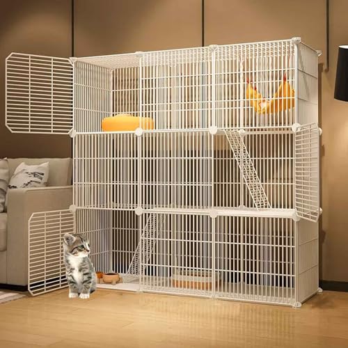 Katzenkäfig Indoor/Draußen, 2-3 Stöckig Katzengehege,Katzenlaufstall mit Dichtem Metalldraht, Kleintierkäfig für Kaninchen von Generic