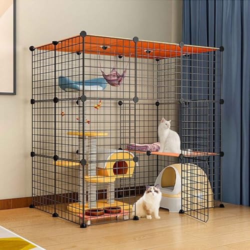 Katzenkäfig Indoor/Draußen 3-4 Stöckig Katzengehege, Haustierkäfig Wohnung Balkon mit Dichtem Metalldraht and Großer Für 1–3 Katzen, Chinchilla von Generic