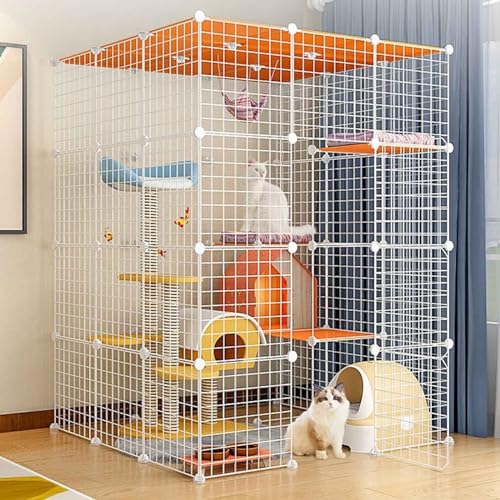 Katzenkäfig Indoor/Draußen 3-4 Stöckig Katzengehege, Haustierkäfig Wohnung Balkon mit Dichtem Metalldraht and Großer Für 1–3 Katzen, Chinchilla von Generic