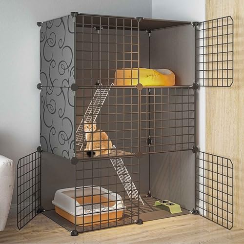 Katzenkäfig Indoor 3-stöckig Katzengehege，Katzenkäfig mit Dichtem Metalldraht, Katzenhütte mit Hängematte für 1–2 Katzen, Chinchilla von Generic