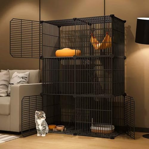 Katzenkäfig Indoor Freigehege Katzen Großer Katzenhütte mit 1/2/3 Ebenen mit Dichtem Metalldraht, Haustierkäfig mit Komfortkonfiguration für 1–3 Katzen, Chinchilla von Generic