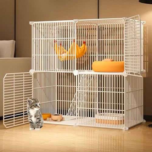 Katzenkäfig Indoor Freigehege Katzen Großer Katzenhütte mit 1/2/3 Ebenen mit Dichtem Metalldraht, Haustierkäfig mit Komfortkonfiguration für 1–3 Katzen, Chinchilla von Generic