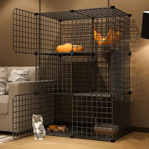 Katzenkäfig Indoor Freigehege Katzen Großer Katzenhütte mit 1/2/3 Ebenen mit Dichtem Metalldraht, Haustierkäfig mit Komfortkonfiguration für 1–3 Katzen, Chinchilla von Generic