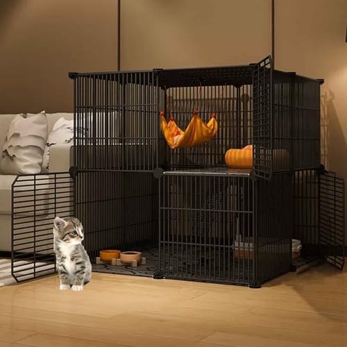 Katzenkäfig Indoor Freigehege Katzen Großer Katzenhütte mit 1/2/3 Ebenen mit Dichtem Metalldraht, Haustierkäfig mit Komfortkonfiguration für 1–3 Katzen, Chinchilla von Generic