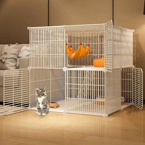 Katzenkäfig Indoor Freigehege Katzen Großer Katzenhütte mit 1/2/3 Ebenen mit Dichtem Metalldraht, Haustierkäfig mit Komfortkonfiguration für 1–3 Katzen, Chinchilla von Generic