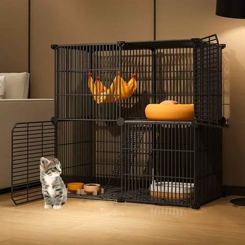 Katzenkäfig Indoor Freigehege Katzen Großer Katzenhütte mit 1/2/3 Ebenen mit Dichtem Metalldraht, Haustierkäfig mit Komfortkonfiguration für 1–3 Katzen, Chinchilla von Generic