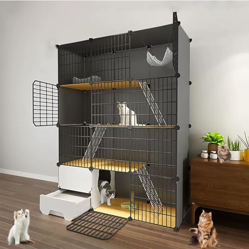 Katzenkäfig für Katzen im Innenbereich, DIY-katzengehege für Katzen mit Ausziehbarer Katzentoilette, PVC-Platte + Metallrahmen, Einfache Reinigung Durch Spülen (Size : 111x49x146cm) von Generic