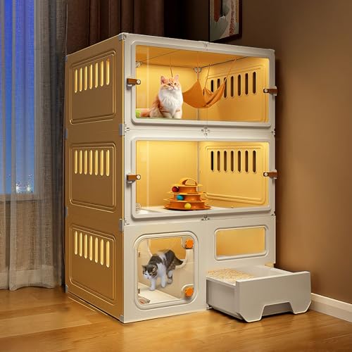 Katzenkäfig für den Innenbereich, Katzenkäfig mit Katzentoilette, Katzenlaufstall für den Innenbereich, für 1–2 Katzen (Farbe: Gelb, Größe: 70 x 45 x 105 cm) von Generic