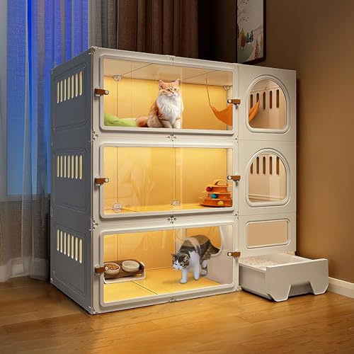 Katzenkäfig für den Innenbereich, Katzenkäfig mit Katzentoilette, Katzenlaufstall für den Innenbereich, für 1–2 Katzen (Farbe: Weiß, Größe: 105 x 45 x 105 cm) von Generic