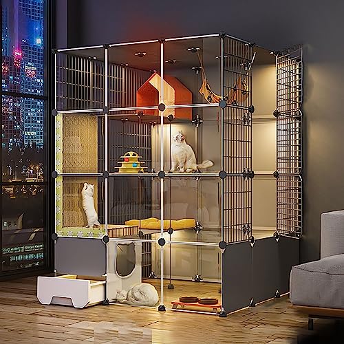 Katzenkäfig für den Innenbereich, großer Katzenkäfig für den Innenbereich, halbgeschlossener Katzenzaunkäfig, für Kätzchen, Meerschweinchen und Chinchillas (Größe: 110 x 110 x 145 cm) von Generic