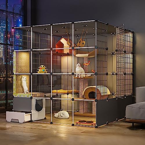 Katzenkäfig für den Innenbereich, großer Katzenkäfig für den Innenbereich, halbgeschlossener Katzenzaunkäfig, für Kätzchen, Meerschweinchen und Chinchillas (Größe: 145 x 145 x 145 cm) von Generic