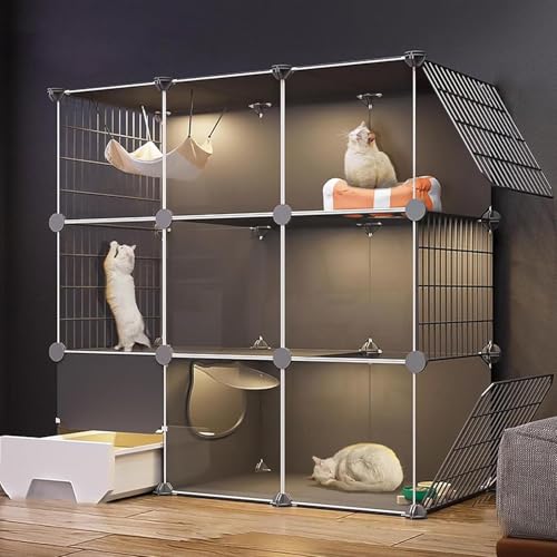 Katzenkäfig für drinnen und draußen, Katzenkäfig mit Katzentoilette, Tierbox für Katzen, transparentes Design, Zwinger für Katzen leicht zu reinigen, Paket C, 110 * 49 * 109CM von Generic