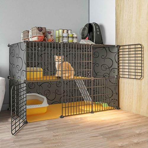 Katzenkäfig mit Großer Tür Abnehmbarer Käfig für Kleintiere 1-3 Stöckige Katzenhütte mit Türen, Leitern, Hängematte, Tierkäfige (Color : A, Size : 111X49X73CM) von Generic